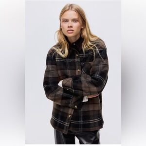H&M Teddy Lined Plaid Women's Jacket in Brown Plaid Size Large